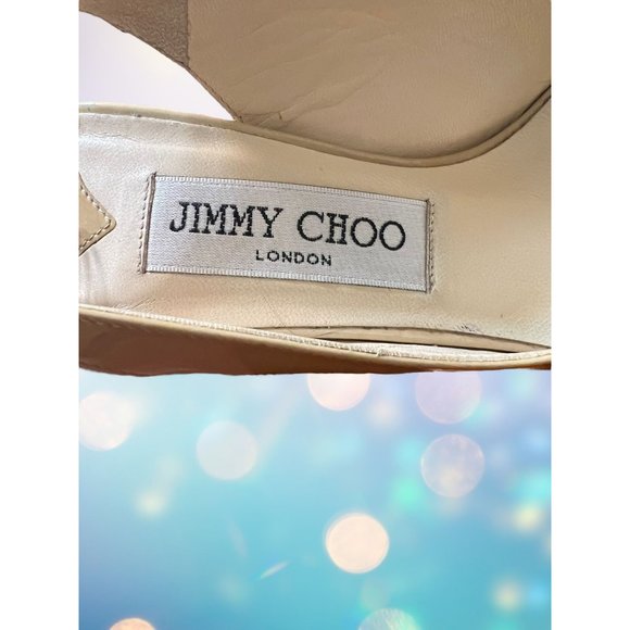 Jimmy Choo Patent Leather Shoes Nude Heels Peep Toe Platform Slingback READ - Picture 8 of 9